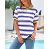 imageBTFBM Womens Summer Tops 2025 Crewneck Short Sleeve Striped T Shirts Casual Loose Lightweight Color Block Basic TeeWhite Dark Blue