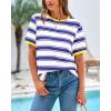 imageBTFBM Womens Summer Tops 2025 Crewneck Short Sleeve Striped T Shirts Casual Loose Lightweight Color Block Basic TeeWhite Dark Blue