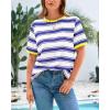 imageBTFBM Womens Summer Tops 2025 Crewneck Short Sleeve Striped T Shirts Casual Loose Lightweight Color Block Basic TeeWhite Dark Blue