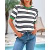 imageBTFBM Womens Summer Tops 2025 Crewneck Short Sleeve Striped T Shirts Casual Loose Lightweight Color Block Basic TeeWhite Grey