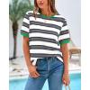 imageBTFBM Womens Summer Tops 2025 Crewneck Short Sleeve Striped T Shirts Casual Loose Lightweight Color Block Basic TeeWhite Grey