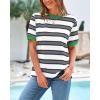 imageBTFBM Womens Summer Tops 2025 Crewneck Short Sleeve Striped T Shirts Casual Loose Lightweight Color Block Basic TeeWhite Grey