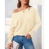 imageBTFBM Womens Trendy Off Shoulder Sweater 2024 Fall Long Sleeve Casual Loose Tunics Asymmetrical Pullover Going Out TopsBeige White