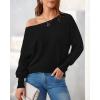 imageBTFBM Womens Trendy Off Shoulder Sweater 2024 Fall Long Sleeve Casual Loose Tunics Asymmetrical Pullover Going Out TopsBlack