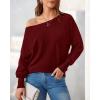 imageBTFBM Womens Trendy Off Shoulder Sweater 2024 Fall Long Sleeve Casual Loose Tunics Asymmetrical Pullover Going Out TopsWine Red