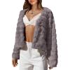imageBTFBM Womens Faux Fur Cropped Jacket Fall Winter Fashion 2025 Soft Long Sleeve Open Front Fluffy Short Coat OuterwearSolid Light Grey
