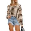 imageBTFBM Womens Striped Knit Sweaters 2025 Spring Fall Boat Neck Off Shoulder Long Sleeve Oversized Casual Pullover TopsStriped Apricot Black
