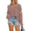 imageBTFBM Womens Striped Knit Sweaters 2025 Spring Fall Boat Neck Off Shoulder Long Sleeve Oversized Casual Pullover TopsStriped Pink Black