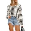 imageBTFBM Womens Striped Knit Sweaters 2025 Spring Fall Boat Neck Off Shoulder Long Sleeve Oversized Casual Pullover TopsStriped White Black