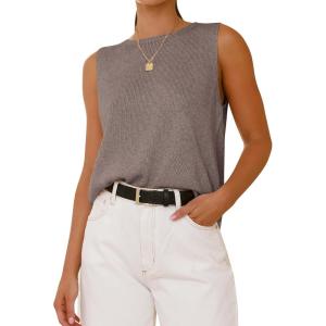 imageBTFBM Womens Sleeveless Sweater Vest 2025 Summer Crew Neck Ribbed Knit Lightweight Pullover Casual Loose Fit Tank TopsApricot Khaki