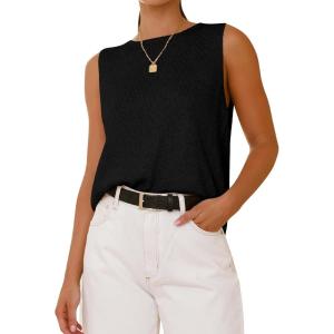 imageBTFBM Womens Sleeveless Sweater Vest 2025 Summer Crew Neck Ribbed Knit Lightweight Pullover Casual Loose Fit Tank TopsBlack