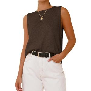 imageBTFBM Womens Sleeveless Sweater Vest 2025 Summer Crew Neck Ribbed Knit Lightweight Pullover Casual Loose Fit Tank TopsBrown