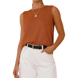 imageBTFBM Womens Sleeveless Sweater Vest 2025 Summer Crew Neck Ribbed Knit Lightweight Pullover Casual Loose Fit Tank TopsCaramel