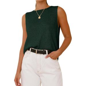 imageBTFBM Womens Sleeveless Sweater Vest 2025 Summer Crew Neck Ribbed Knit Lightweight Pullover Casual Loose Fit Tank TopsDark Green