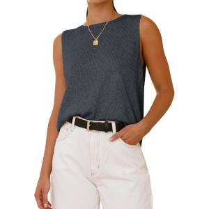 imageBTFBM Womens Sleeveless Sweater Vest 2025 Summer Crew Neck Ribbed Knit Lightweight Pullover Casual Loose Fit Tank TopsDark Grey