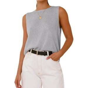 imageBTFBM Womens Sleeveless Sweater Vest 2025 Summer Crew Neck Ribbed Knit Lightweight Pullover Casual Loose Fit Tank TopsGrey