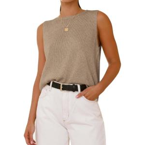 imageBTFBM Womens Sleeveless Sweater Vest 2025 Summer Crew Neck Ribbed Knit Lightweight Pullover Casual Loose Fit Tank TopsKhaki