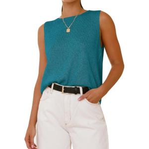 imageBTFBM Womens Sleeveless Sweater Vest 2025 Summer Crew Neck Ribbed Knit Lightweight Pullover Casual Loose Fit Tank TopsLake Blue