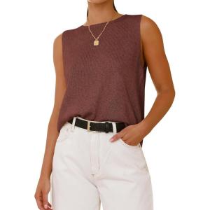 imageBTFBM Womens Sleeveless Sweater Vest 2025 Summer Crew Neck Ribbed Knit Lightweight Pullover Casual Loose Fit Tank TopsLight Brown