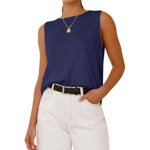 imageBTFBM Womens Sleeveless Sweater Vest 2025 Summer Crew Neck Ribbed Knit Lightweight Pullover Casual Loose Fit Tank TopsNavy