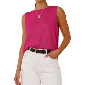 imageBTFBM Womens Sleeveless Sweater Vest 2025 Summer Crew Neck Ribbed Knit Lightweight Pullover Casual Loose Fit Tank TopsRose Red