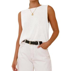 imageBTFBM Womens Sleeveless Sweater Vest 2025 Summer Crew Neck Ribbed Knit Lightweight Pullover Casual Loose Fit Tank TopsWhite