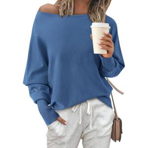imageBTFBM Womens Trendy Off Shoulder Sweater 2024 Fall Long Sleeve Casual Loose Tunics Asymmetrical Pullover Going Out TopsBlue Grey