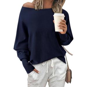 imageBTFBM Womens Trendy Off Shoulder Sweater 2024 Fall Long Sleeve Casual Loose Tunics Asymmetrical Pullover Going Out TopsNavy
