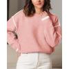 imageBTFBM Fall Sweaters for Women 2025 Trendy Casual Crew Neck Long Sleeve Loose Ribbed Knit Sweater Pullover Jumper TopsSolid Pink