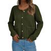 imageBTFBM Women Cardigan Sweaters Fall Fashion 2024 Button Down Long Sleeve Chunky Knit Open Front Tweed Jacket OuterwearSolid Army Green