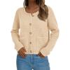imageBTFBM Women Cardigan Sweaters Fall Fashion 2024 Button Down Long Sleeve Chunky Knit Open Front Tweed Jacket OuterwearSolid Beige