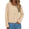 imageBTFBM Women Cardigan Sweaters Fall Fashion 2024 Button Down Long Sleeve Chunky Knit Open Front Tweed Jacket OuterwearSolid Beige