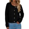 imageBTFBM Women Cardigan Sweaters Fall Fashion 2024 Button Down Long Sleeve Chunky Knit Open Front Tweed Jacket OuterwearSolid Black
