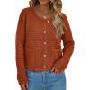 imageBTFBM Women Cardigan Sweaters Fall Fashion 2024 Button Down Long Sleeve Chunky Knit Open Front Tweed Jacket OuterwearSolid Caramel