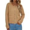 imageBTFBM Women Cardigan Sweaters Fall Fashion 2024 Button Down Long Sleeve Chunky Knit Open Front Tweed Jacket OuterwearSolid Khaki