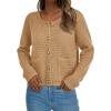 imageBTFBM Women Cardigan Sweaters Fall Fashion 2024 Button Down Long Sleeve Chunky Knit Open Front Tweed Jacket OuterwearSolid Khaki