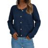imageBTFBM Women Cardigan Sweaters Fall Fashion 2024 Button Down Long Sleeve Chunky Knit Open Front Tweed Jacket OuterwearSolid Navy