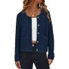 imageBTFBM Women Cardigan Sweaters Fall Fashion 2024 Button Down Long Sleeve Chunky Knit Open Front Tweed Jacket OuterwearSolid Navy