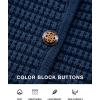 imageBTFBM Women Cardigan Sweaters Fall Fashion 2024 Button Down Long Sleeve Chunky Knit Open Front Tweed Jacket OuterwearSolid Navy