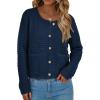 imageBTFBM Women Cardigan Sweaters Fall Fashion 2024 Button Down Long Sleeve Chunky Knit Open Front Tweed Jacket OuterwearSolid Navy