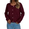 imageBTFBM Women Cardigan Sweaters Fall Fashion 2024 Button Down Long Sleeve Chunky Knit Open Front Tweed Jacket OuterwearSolid Wine Red