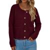 imageBTFBM Women Cardigan Sweaters Fall Fashion 2024 Button Down Long Sleeve Chunky Knit Open Front Tweed Jacket OuterwearSolid Wine Red