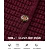 imageBTFBM Women Cardigan Sweaters Fall Fashion 2024 Button Down Long Sleeve Chunky Knit Open Front Tweed Jacket OuterwearSolid Wine Red