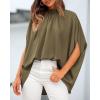 imageBTFBM Women Mock Neck Summer Tops 2025 Spring Batwing Short Sleeve Loose High Low Hem Casual Oversized Blouses ShirtsArmy Green