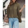 imageBTFBM Women Mock Neck Summer Tops 2025 Spring Batwing Short Sleeve Loose High Low Hem Casual Oversized Blouses ShirtsArmy Green