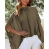 imageBTFBM Women Mock Neck Summer Tops 2025 Spring Batwing Short Sleeve Loose High Low Hem Casual Oversized Blouses ShirtsArmy Green