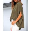 imageBTFBM Women Mock Neck Summer Tops 2025 Spring Batwing Short Sleeve Loose High Low Hem Casual Oversized Blouses ShirtsArmy Green