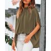 imageBTFBM Women Mock Neck Summer Tops 2025 Spring Batwing Short Sleeve Loose High Low Hem Casual Oversized Blouses ShirtsArmy Green