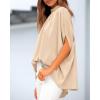 imageBTFBM Women Mock Neck Summer Tops 2025 Spring Batwing Short Sleeve Loose High Low Hem Casual Oversized Blouses ShirtsBeige