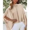 imageBTFBM Women Mock Neck Summer Tops 2025 Spring Batwing Short Sleeve Loose High Low Hem Casual Oversized Blouses ShirtsBeige